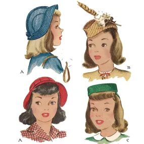 1940s Pattern, Girls Pillbox Bellhop Hats - Hat 21"(53cm)