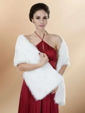 2025 Regular Women's White 61’ Plush Faux Fur Wedding Shawl