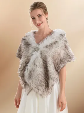 2025 Soft Gradient White-Brown Faux Fur Stole With Buttons