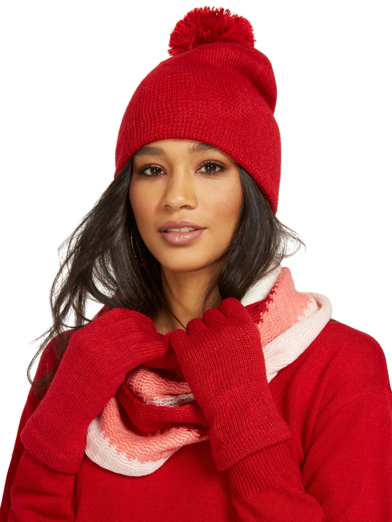 3-Piece Colorblock Scarf, Hat & Gloves Set