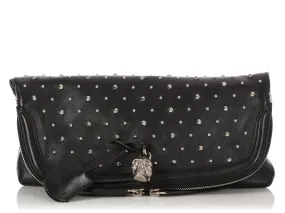 Alexander McQueen Black Calfskin Studded Padlock Skull Clutch