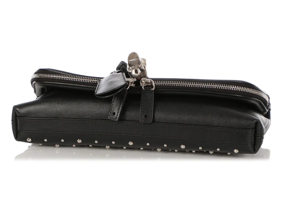 Alexander McQueen Black Calfskin Studded Padlock Skull Clutch