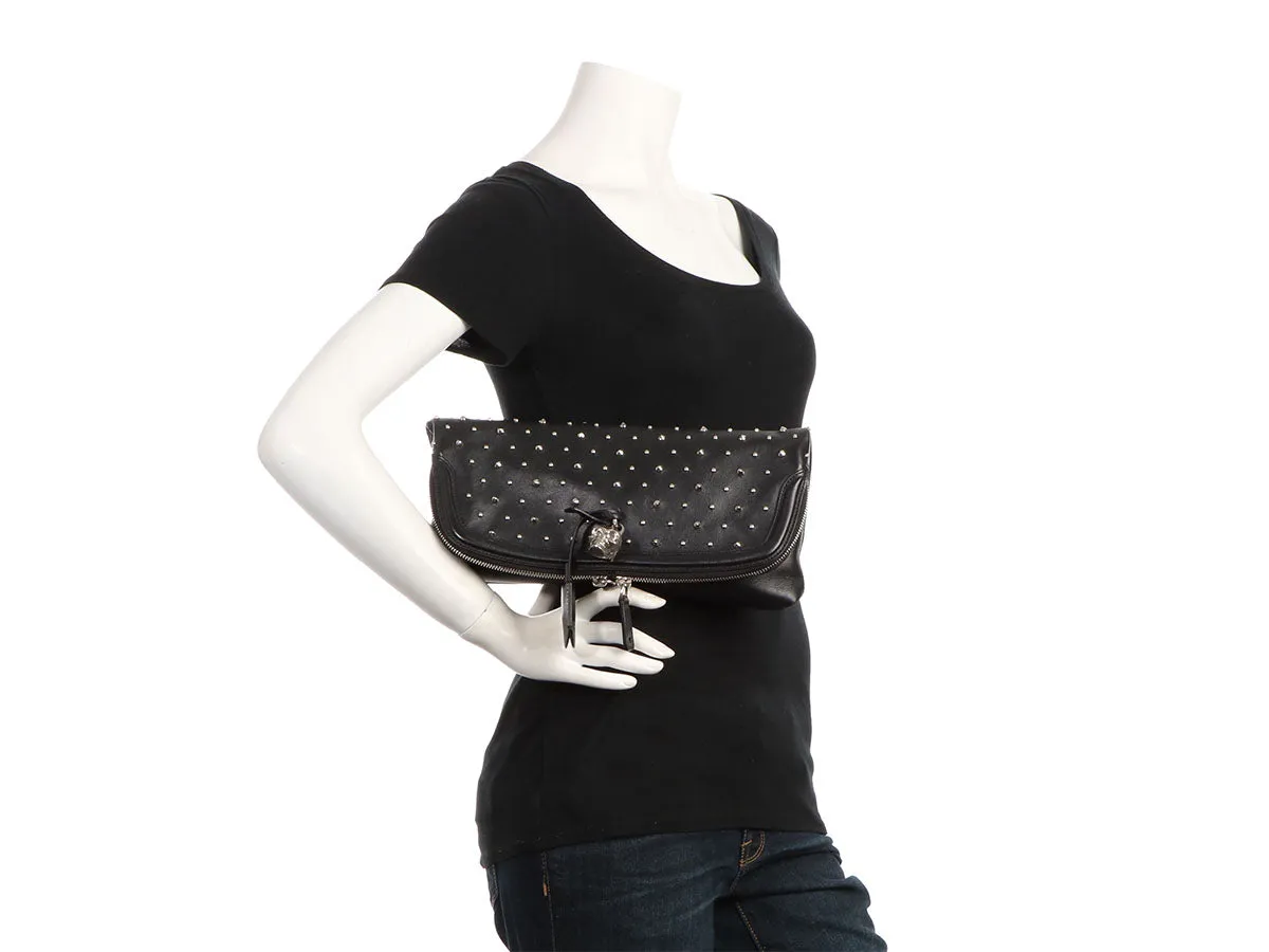 Alexander McQueen Black Calfskin Studded Padlock Skull Clutch