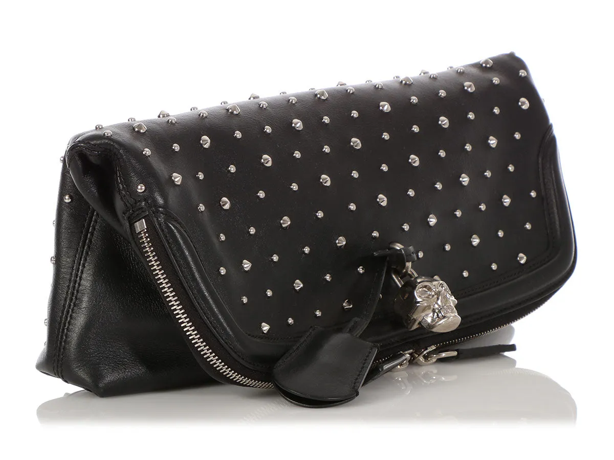 Alexander McQueen Black Calfskin Studded Padlock Skull Clutch