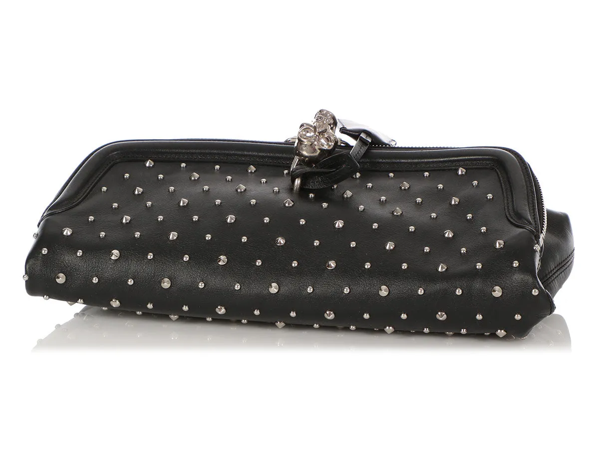 Alexander McQueen Black Calfskin Studded Padlock Skull Clutch