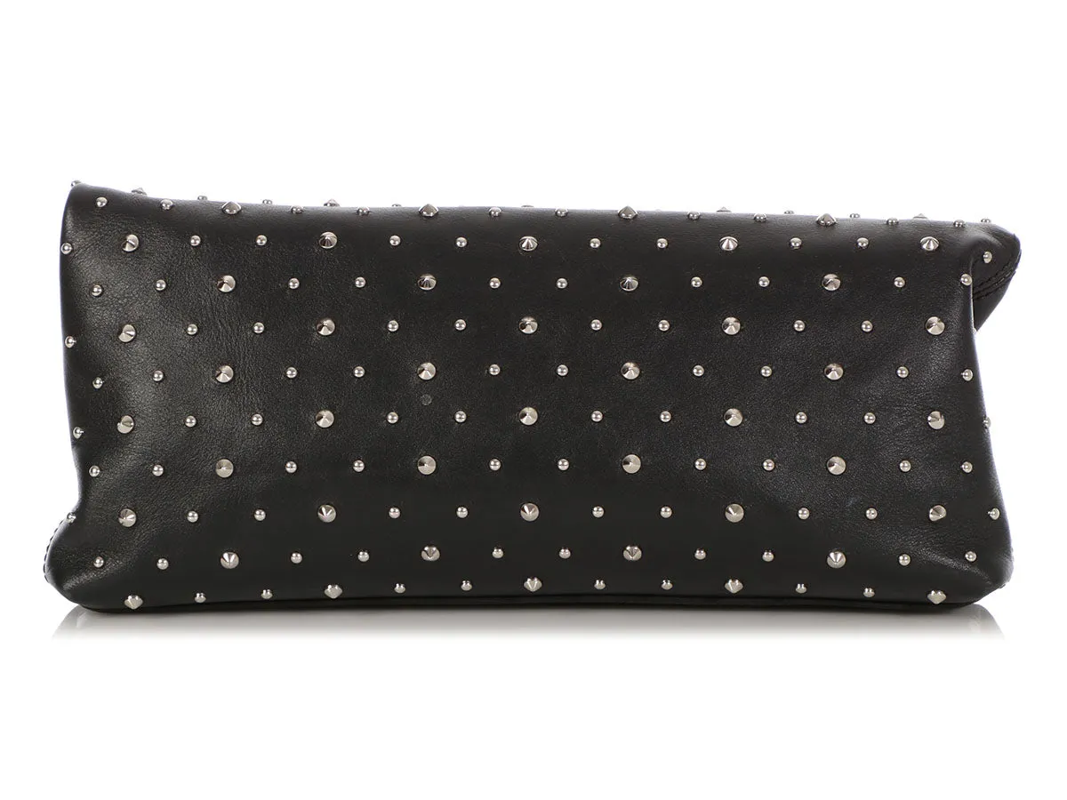 Alexander McQueen Black Calfskin Studded Padlock Skull Clutch