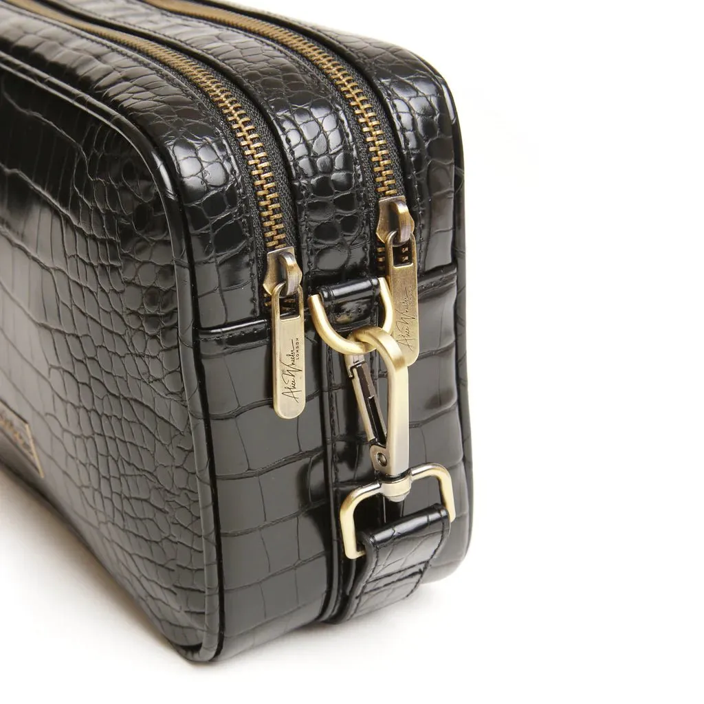 Alice Wheeler Black Croc Soho Camera Cross Body Bag