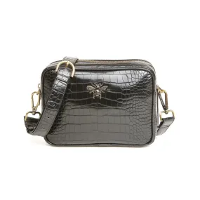 Alice Wheeler Black Croc Soho Camera Cross Body Bag