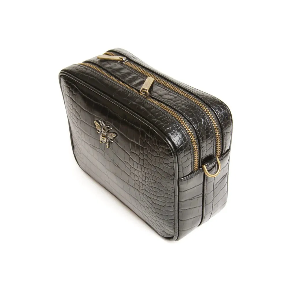 Alice Wheeler Black Croc Soho Camera Cross Body Bag