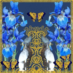Aqua fleur-de-lis/gold butterflies on blue  GT97-3 90cm