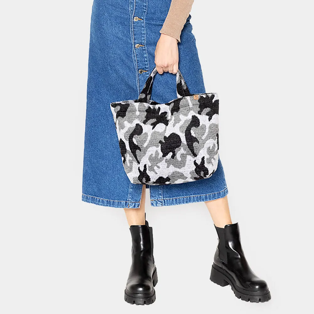 Camouflage Patterned Tote Bag Gray