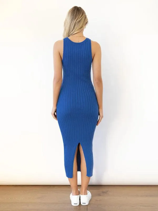 Chic Sleeveless Ribbed Bodycon Dress with Modern Elegance