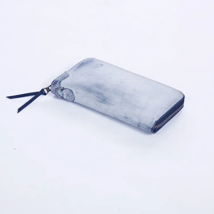 Chic Women's Waxed Leather Billfold Zip Around Wallet For Women