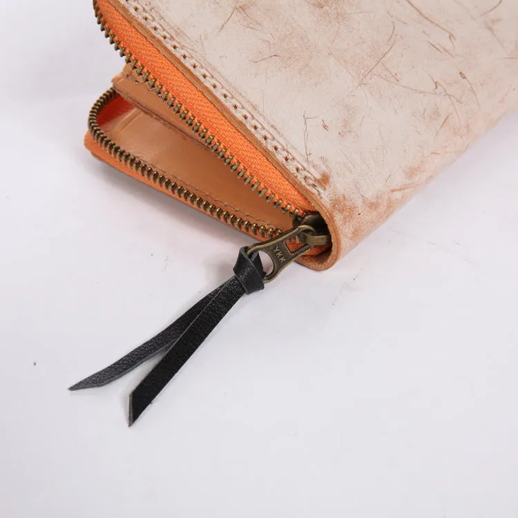 Chic Women's Waxed Leather Billfold Zip Around Wallet For Women
