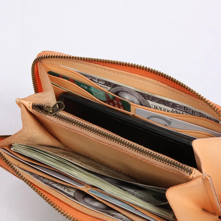 Chic Women's Waxed Leather Billfold Zip Around Wallet For Women