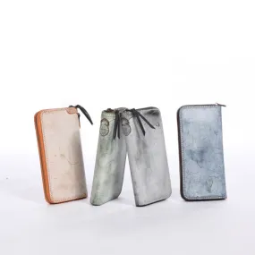 Chic Women's Waxed Leather Billfold Zip Around Wallet For Women