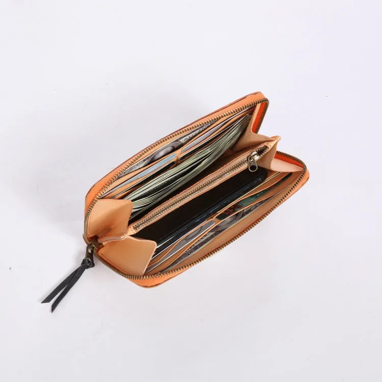 Chic Women's Waxed Leather Billfold Zip Around Wallet For Women