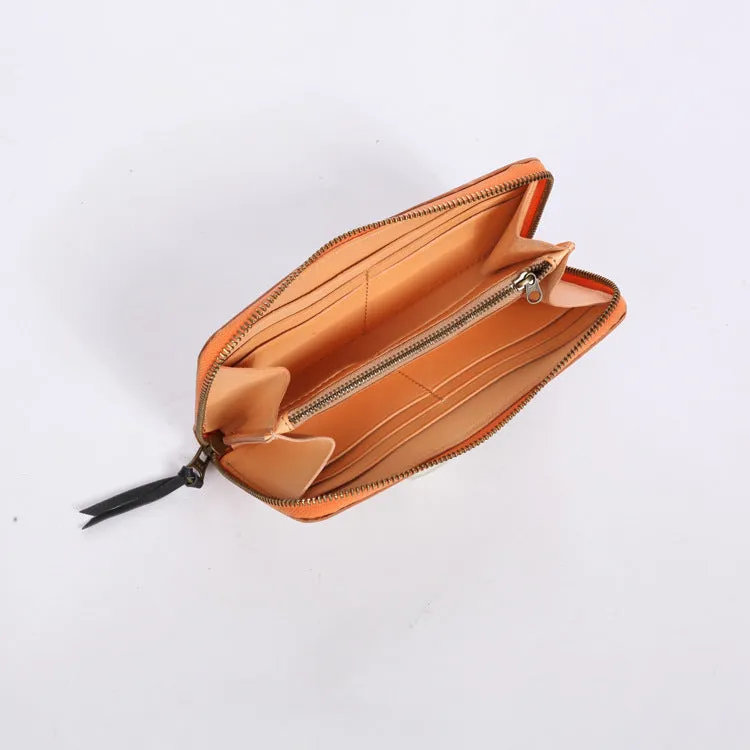 Chic Women's Waxed Leather Billfold Zip Around Wallet For Women