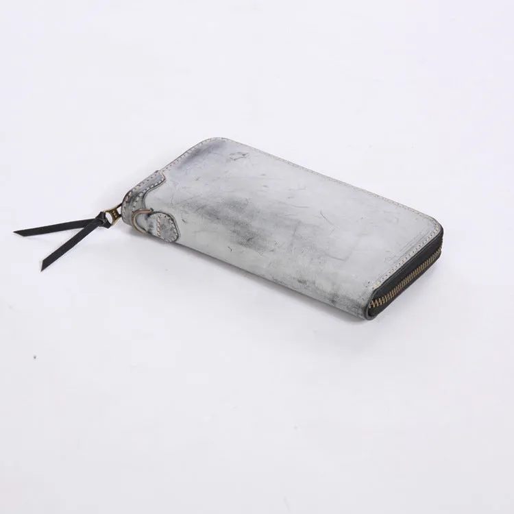 Chic Women's Waxed Leather Billfold Zip Around Wallet For Women