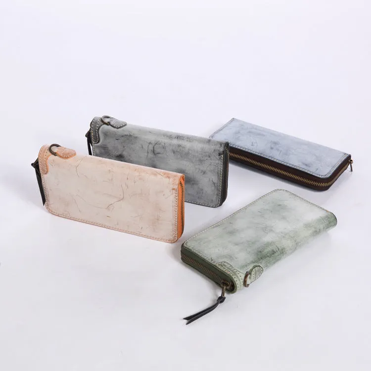 Chic Women's Waxed Leather Billfold Zip Around Wallet For Women
