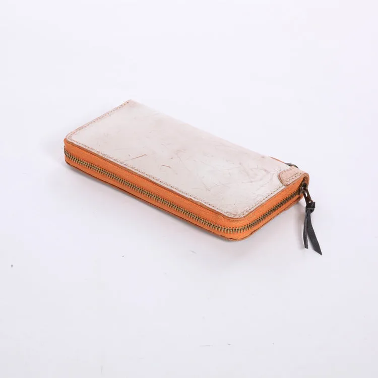 Chic Women's Waxed Leather Billfold Zip Around Wallet For Women