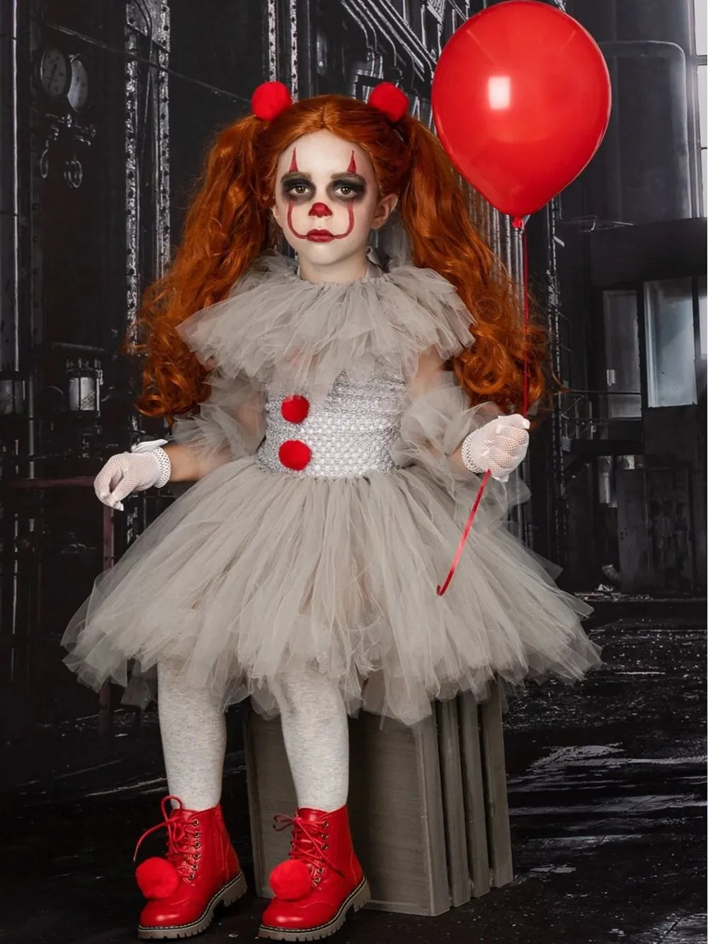 Clown Girls Dress Mesh Dress Set Children's Halloween Costume Wholesale