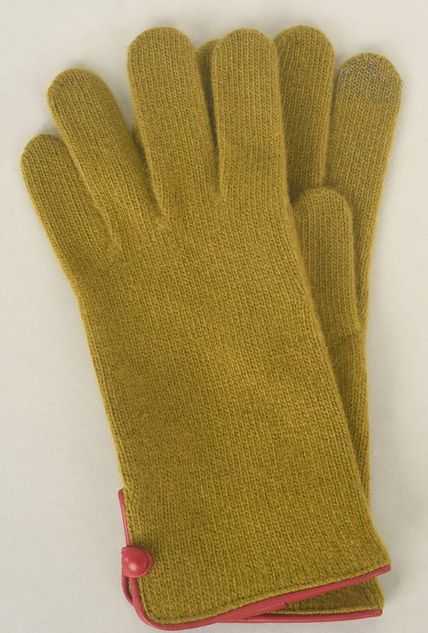 Contrast Piping/Button Wool/Cashmere Glove, Musgo