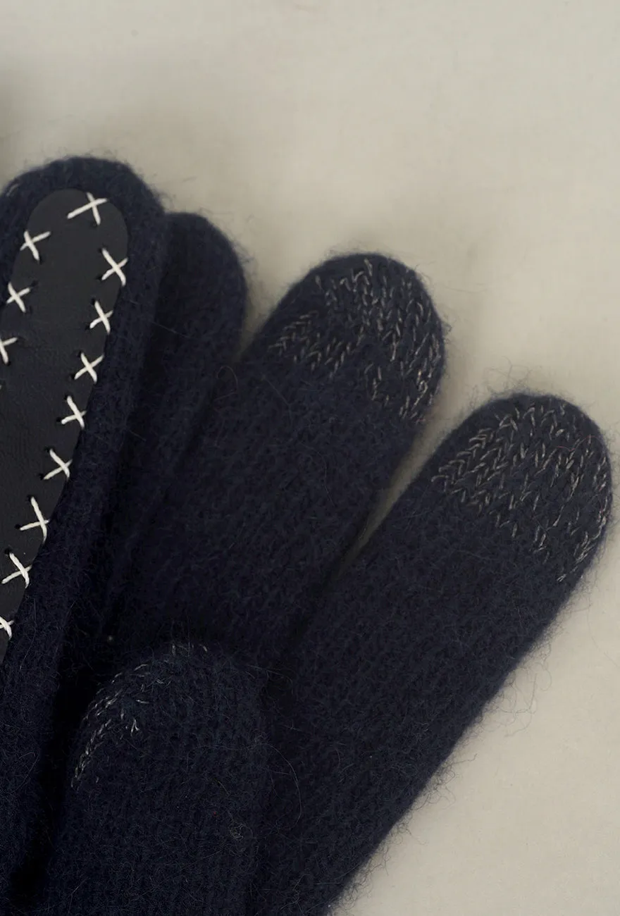 Contrast Stitch Leather/Wool Glove, Marino