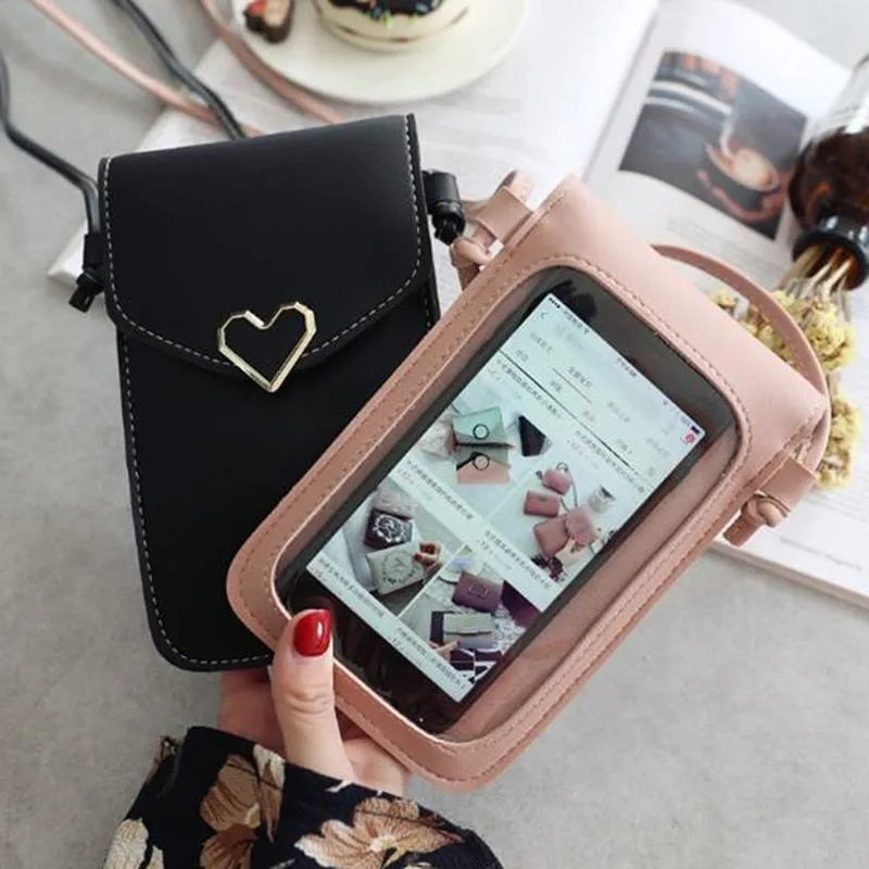 Cyflymder Phone Wallets Transparent Touch Screen Mobile Phone Bag Pouch Women Phone Purse Messenger Bags Small Flap Bag Mini Shoulder Bag