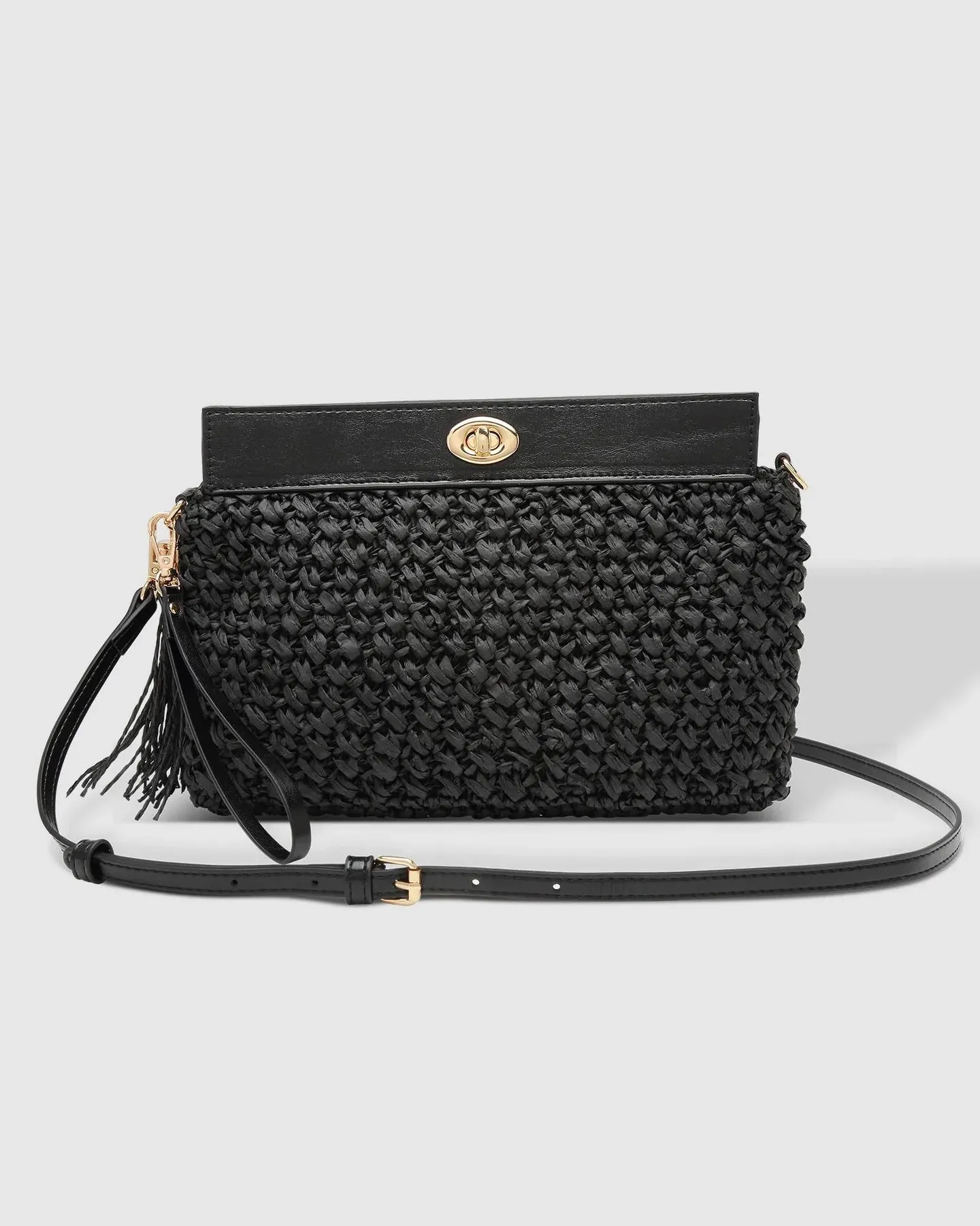 FERN RAFFIA CLUTCH BLACK