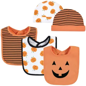 Hudson Baby Cotton Bib and Headband or Caps Set, Pumpkin