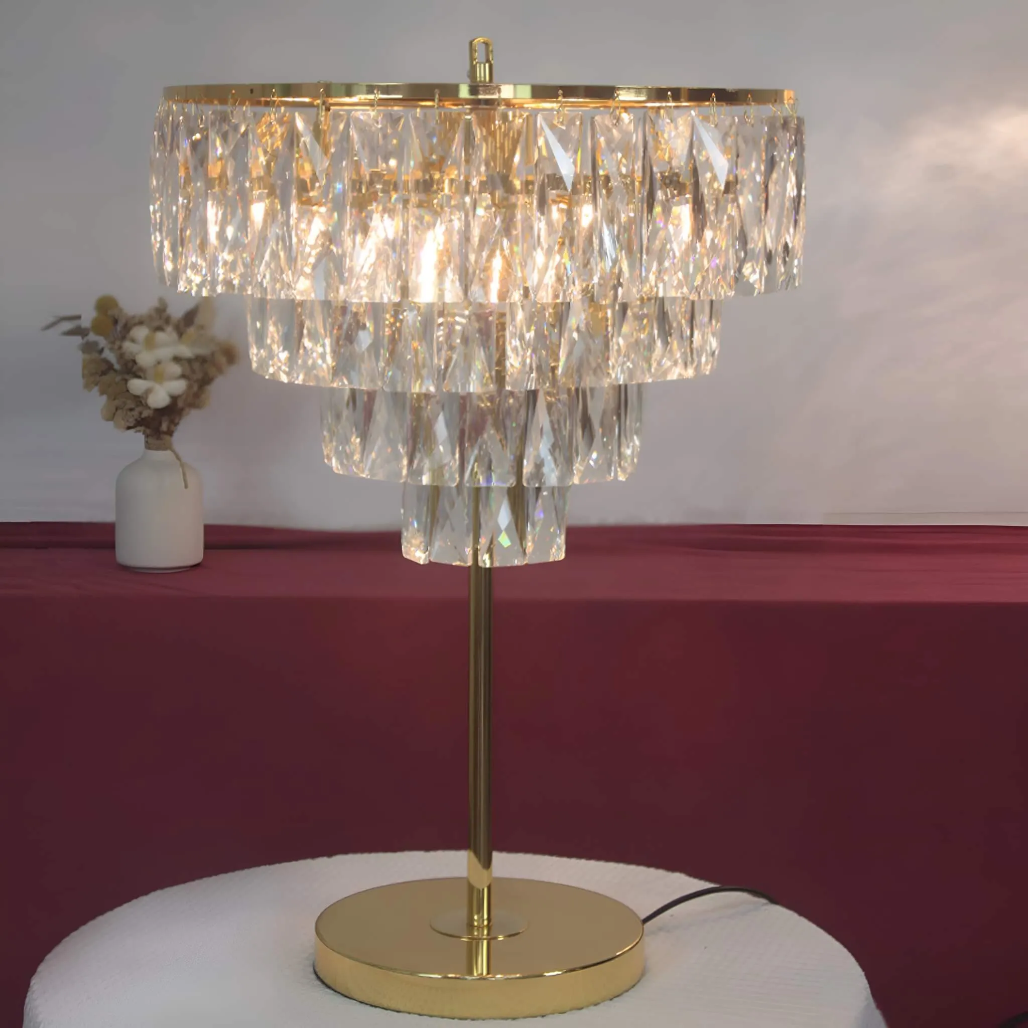 Luxe French Crystal Table Lamp for Living Room and Bedroom