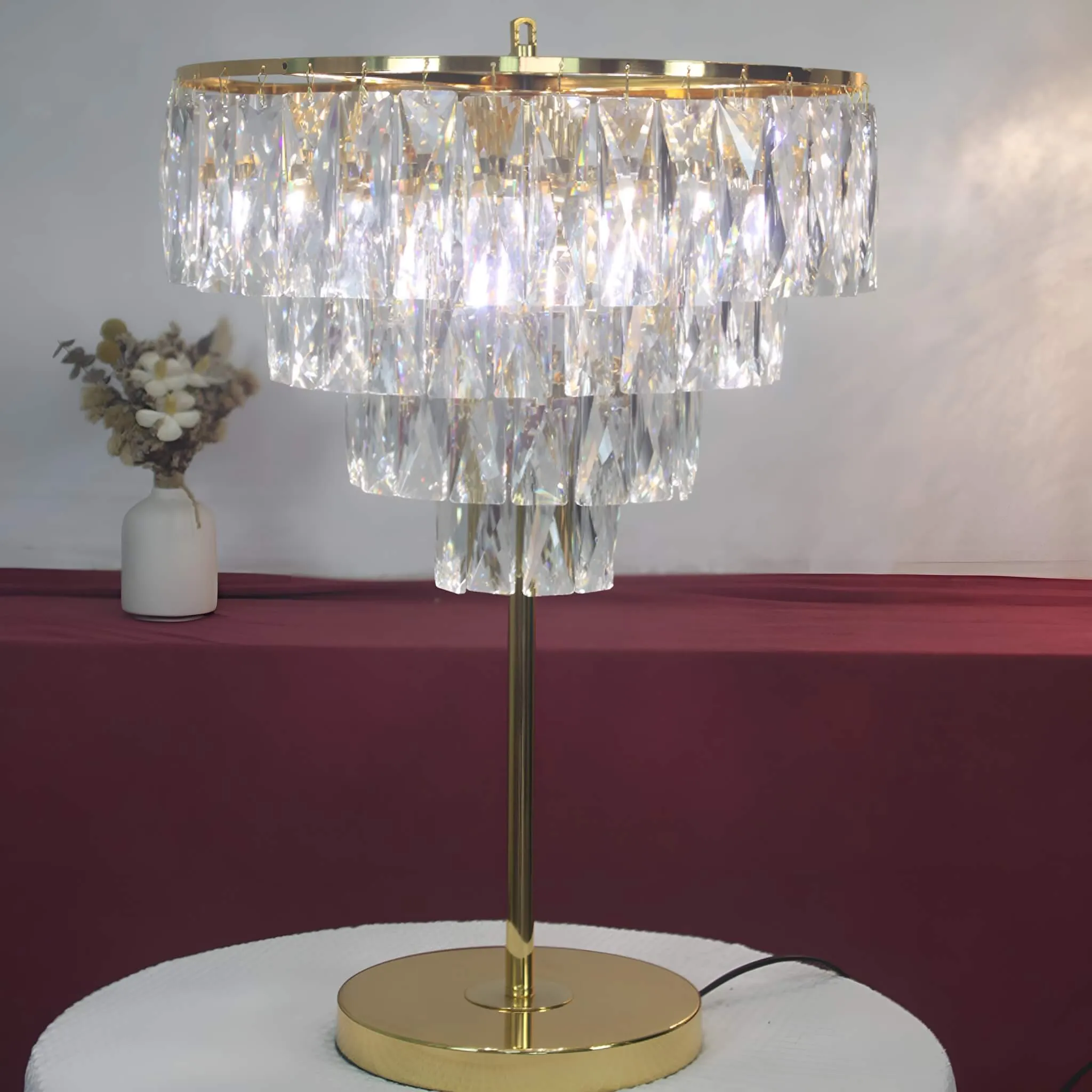 Luxe French Crystal Table Lamp for Living Room and Bedroom
