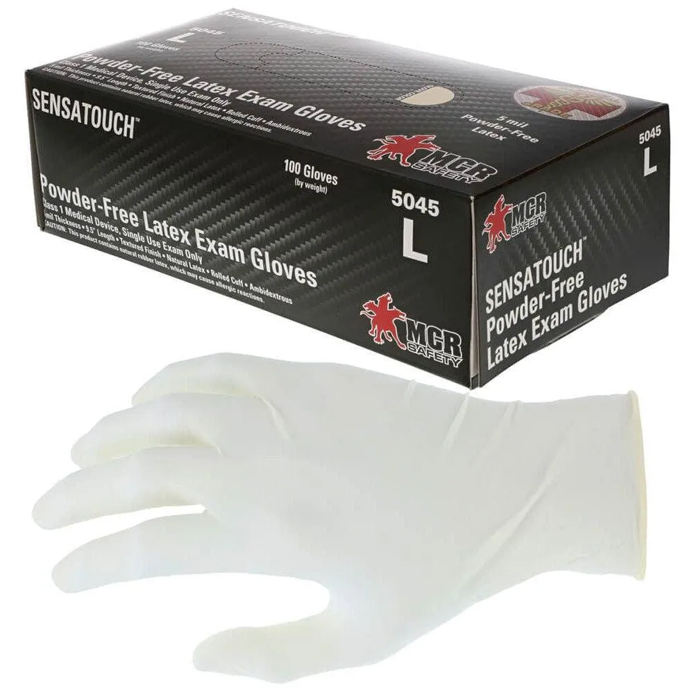 MCR Safety 5045 SensaTouch Disposable Gloves Natural Latex Medical Grade Powder Free 5-Mil (Box 100)
