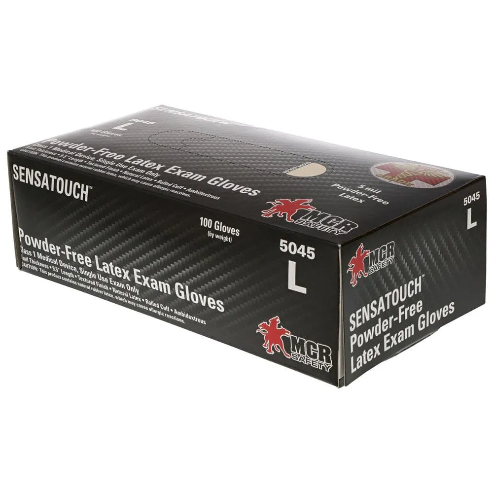 MCR Safety 5045 SensaTouch Disposable Gloves Natural Latex Medical Grade Powder Free 5-Mil (Box 100)