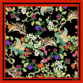 Orla Ermanno Bright flowers on black/orange border  OE235-1 90cm