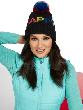 Rainbow-Print Happy Pom-Pom Knit Hat