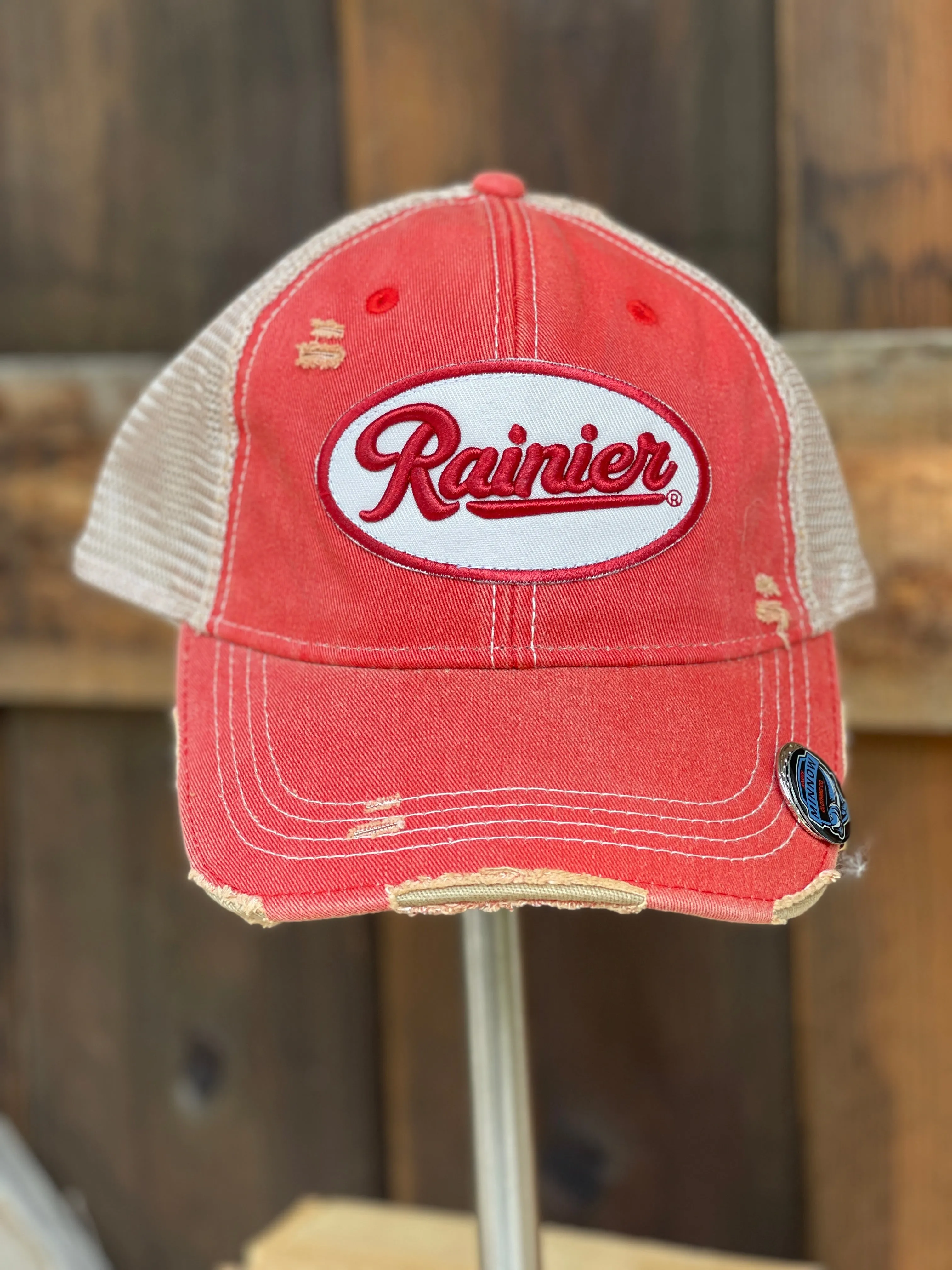 Rainier Beer Hat- Distressed Red Snapback