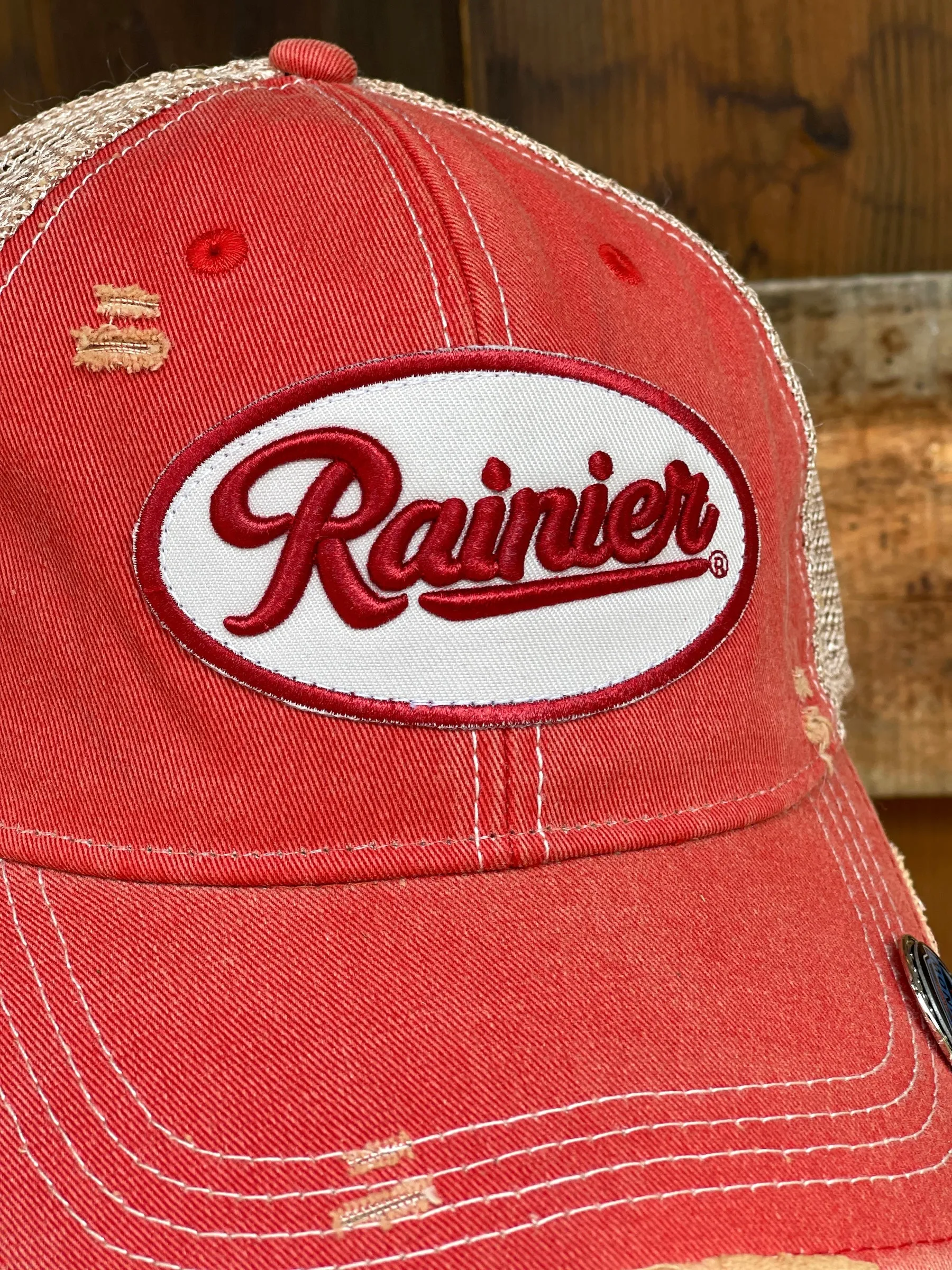 Rainier Beer Hat- Distressed Red Snapback