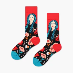 Red Portrait Colorful Casual Socks