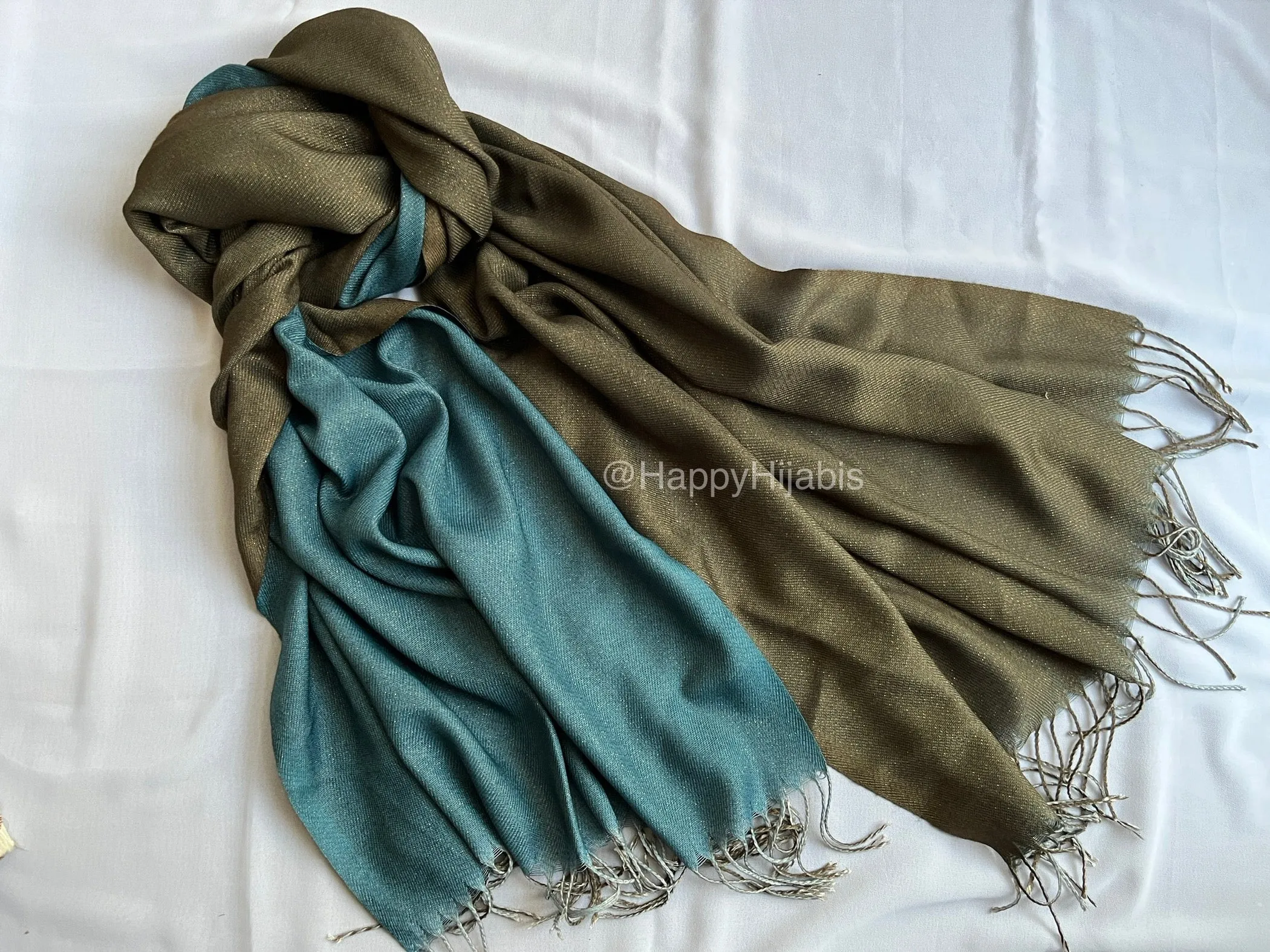 Reversible Moonlight Pashmina- Green Teal