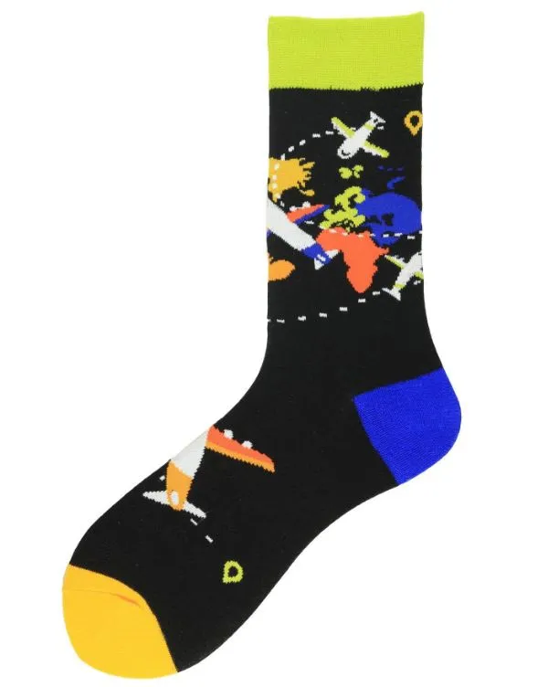 SF473 Black Colorful Airplane Socks