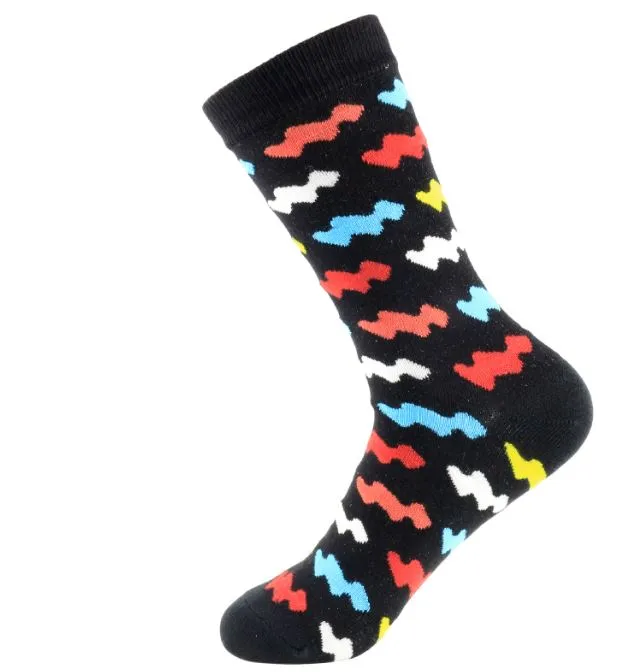 SF754 Black Colorful Squiggles Socks