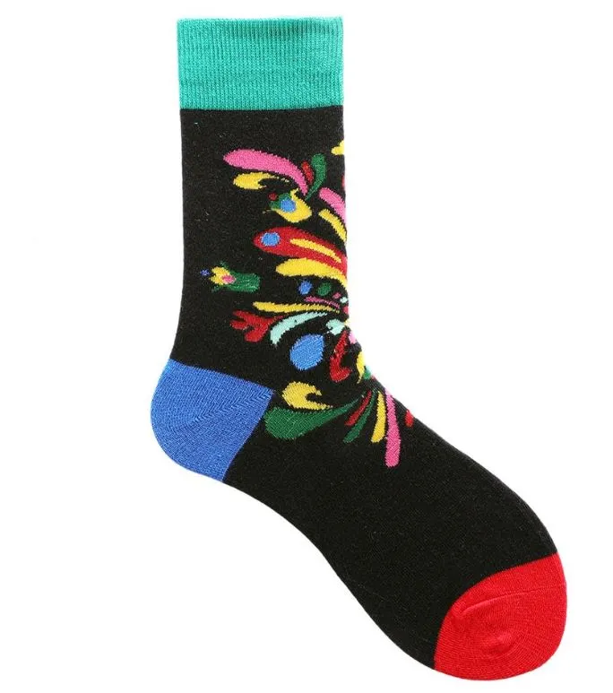 SF761 Black Colorful Floral Socks