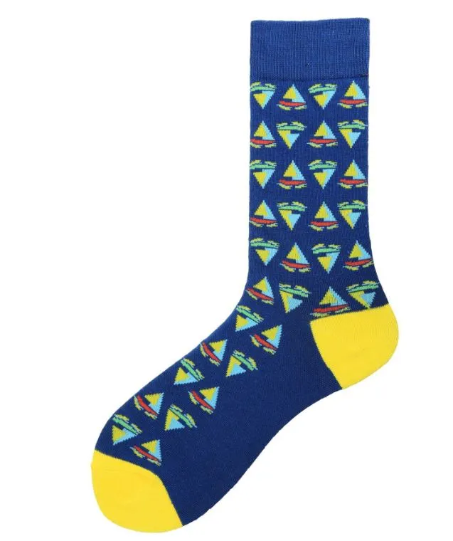 SF928 Blue Colorful Triangles Socks