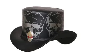 Top Hat Red Eye Skull Leather Top Hat ,Steampunk Top Hat,Gothic Top hat Biker MC,Custom Leather Hats