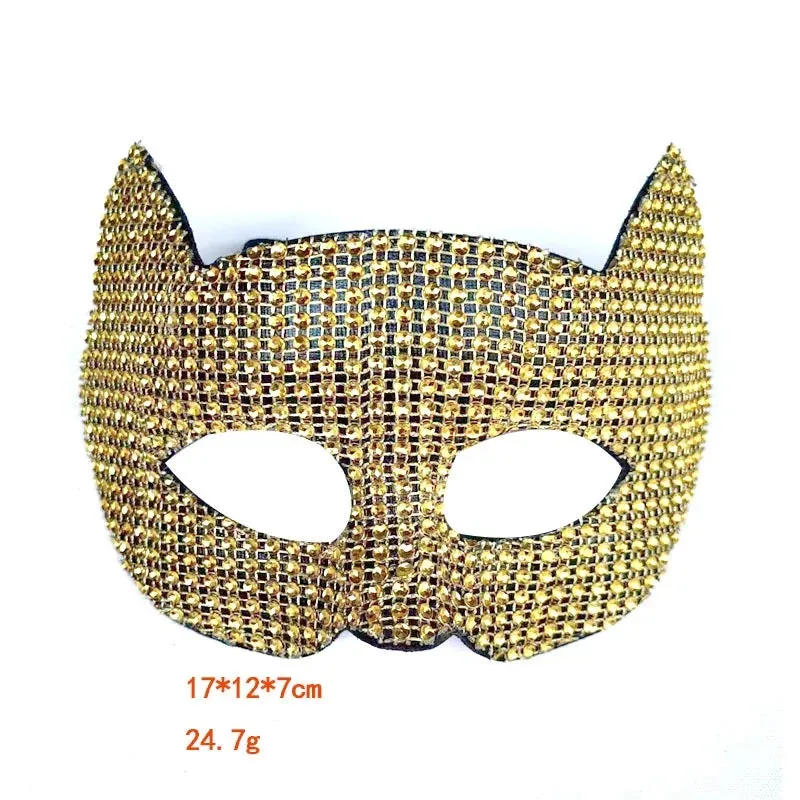 Trendy Cat Inspired Rhinestone Mask Gloves Set