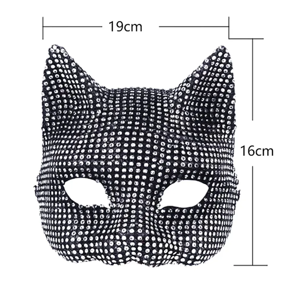 Trendy Cat Inspired Rhinestone Mask Gloves Set