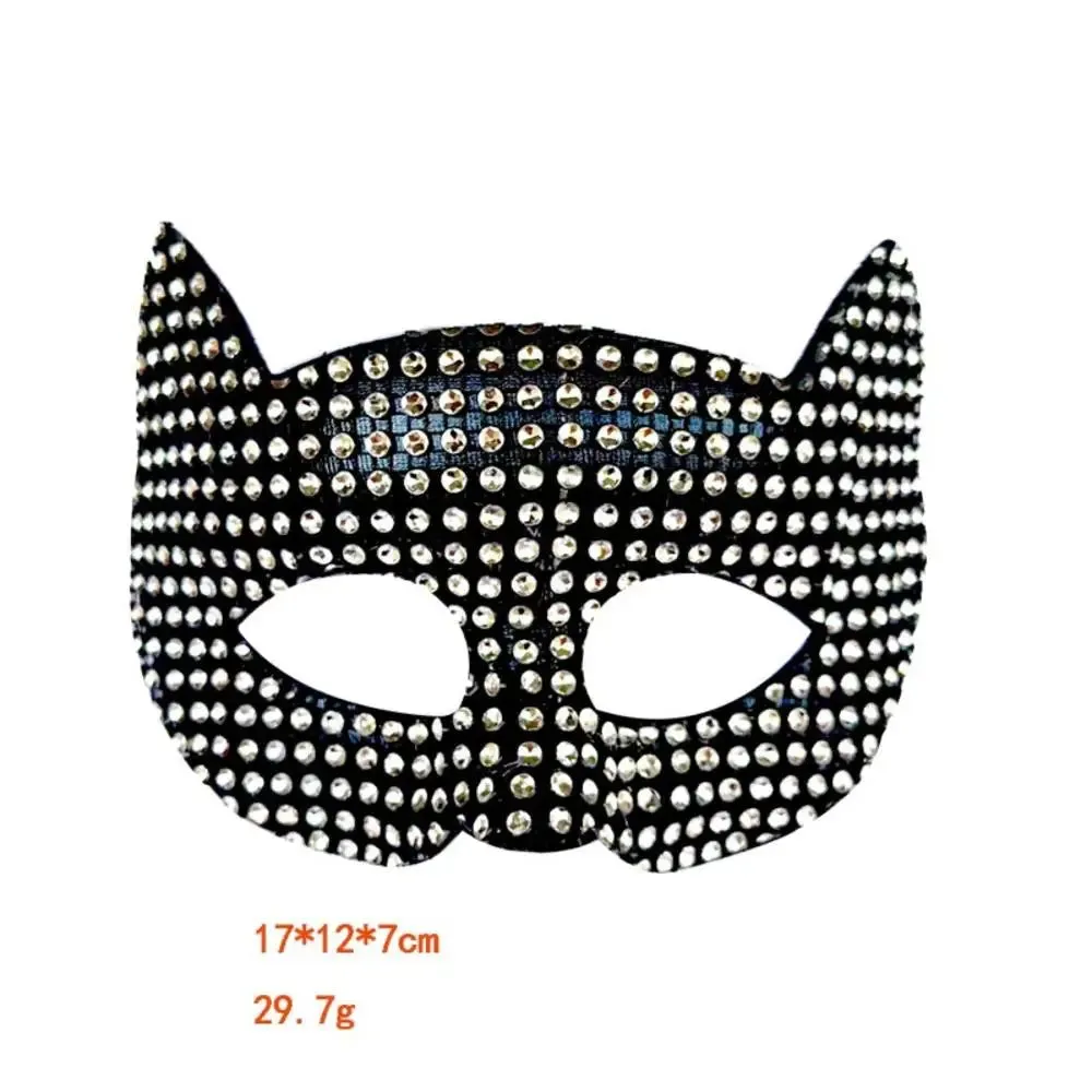 Trendy Cat Inspired Rhinestone Mask Gloves Set
