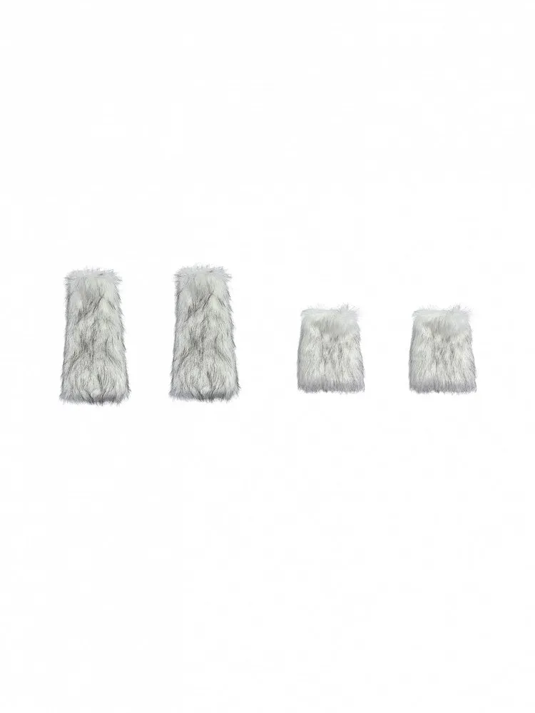 White/Brown Y2K Shaggy Leg Warmers